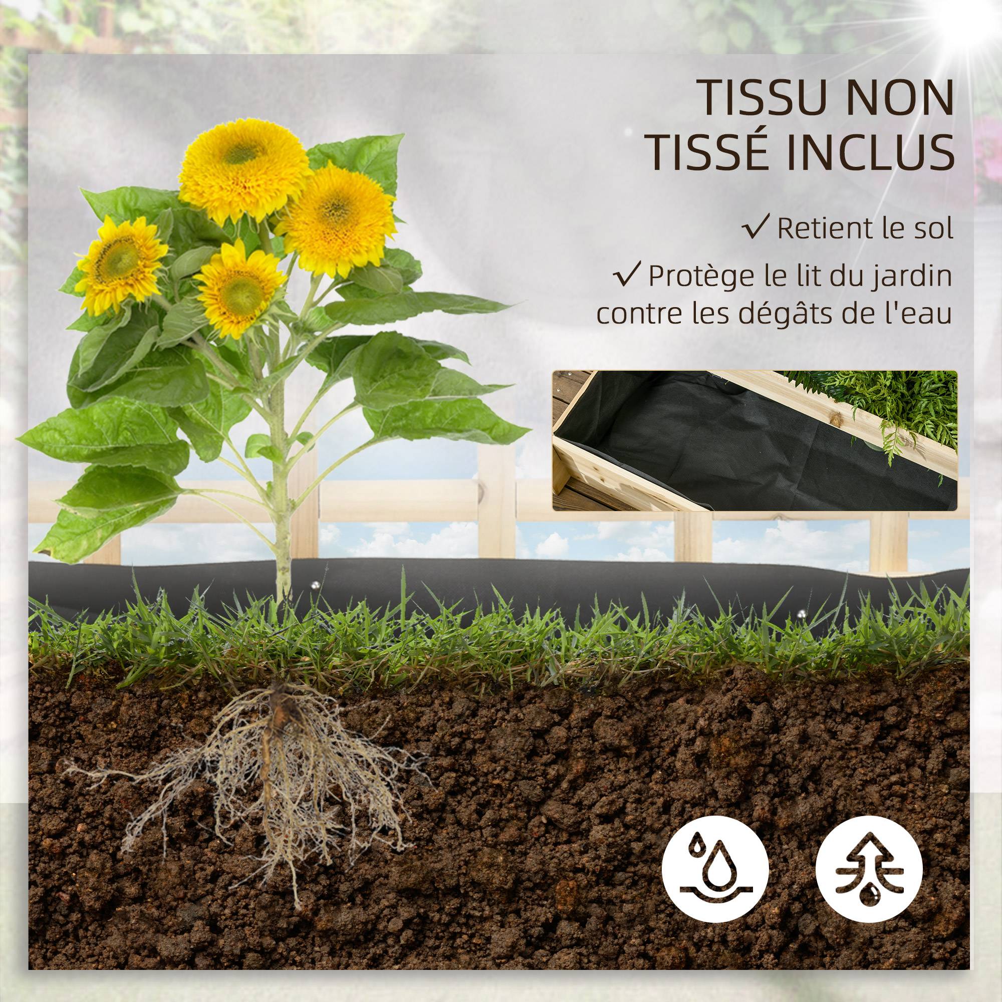 Maison Chic - Carré potager jardinière à 3 étages avec treillis lit surélevé en bois pour plantes grimpantes légumes fleurs naturel - Image 7