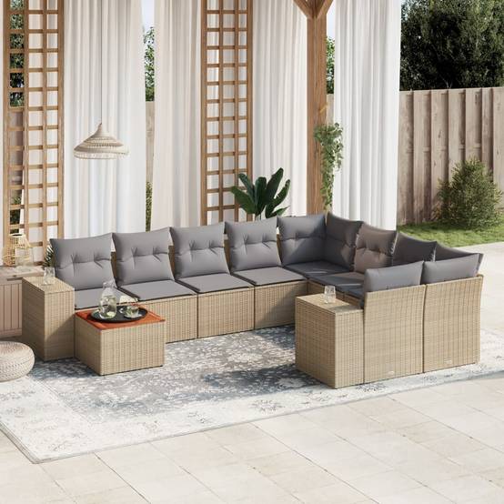 Salon de jardin confortable 10 places résine tressée modulable pour terrasse Beige coussins Gris clair – ComfortXL Outdoor Living - Image 1