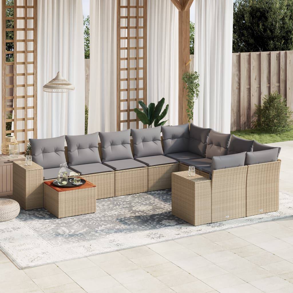 Salon de jardin confortable 10 places résine tressée modulable pour terrasse Beige coussins Gris clair – ComfortXL Outdoor Living
