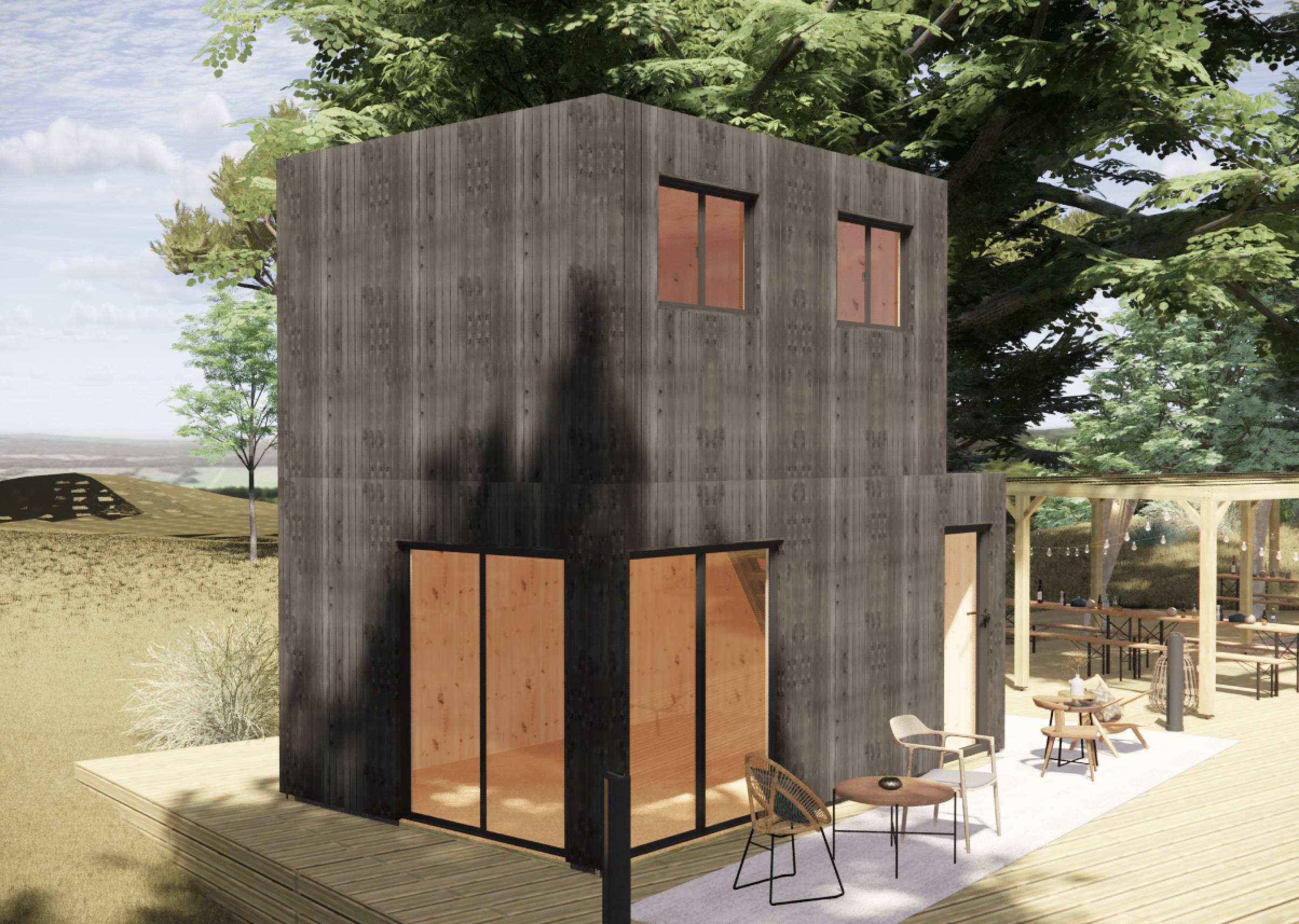 Bureau de jardin 4 saisons en bois 5,5 x 3,5 x 2,7 m / isolation RE2020 avec mezzanine et terrasse - Image 1