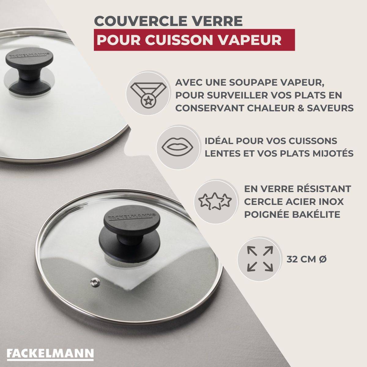 Couvercle de cuisson en verre 32 cm Fackelmann - Image 3
