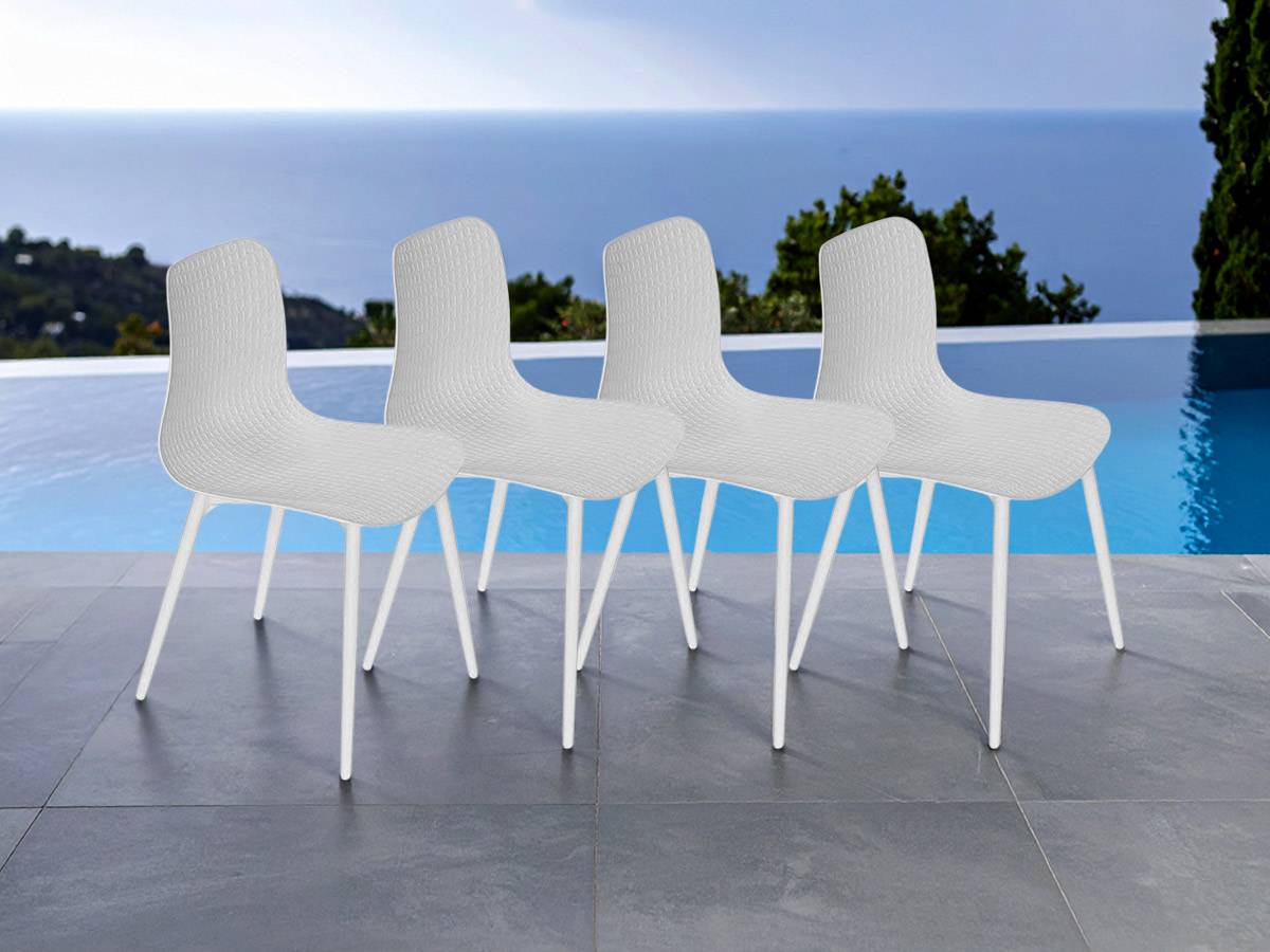 Lots de 4 Chaises de jardin en aluminium et résine blanc Corfou - Jardiline - Imagen 2