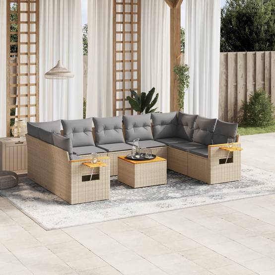 Salon de Jardin 10 pcs Beige avec Table Rangement et Coussins Gris Clair – ComfortXL Outdoor Living - Image 1
