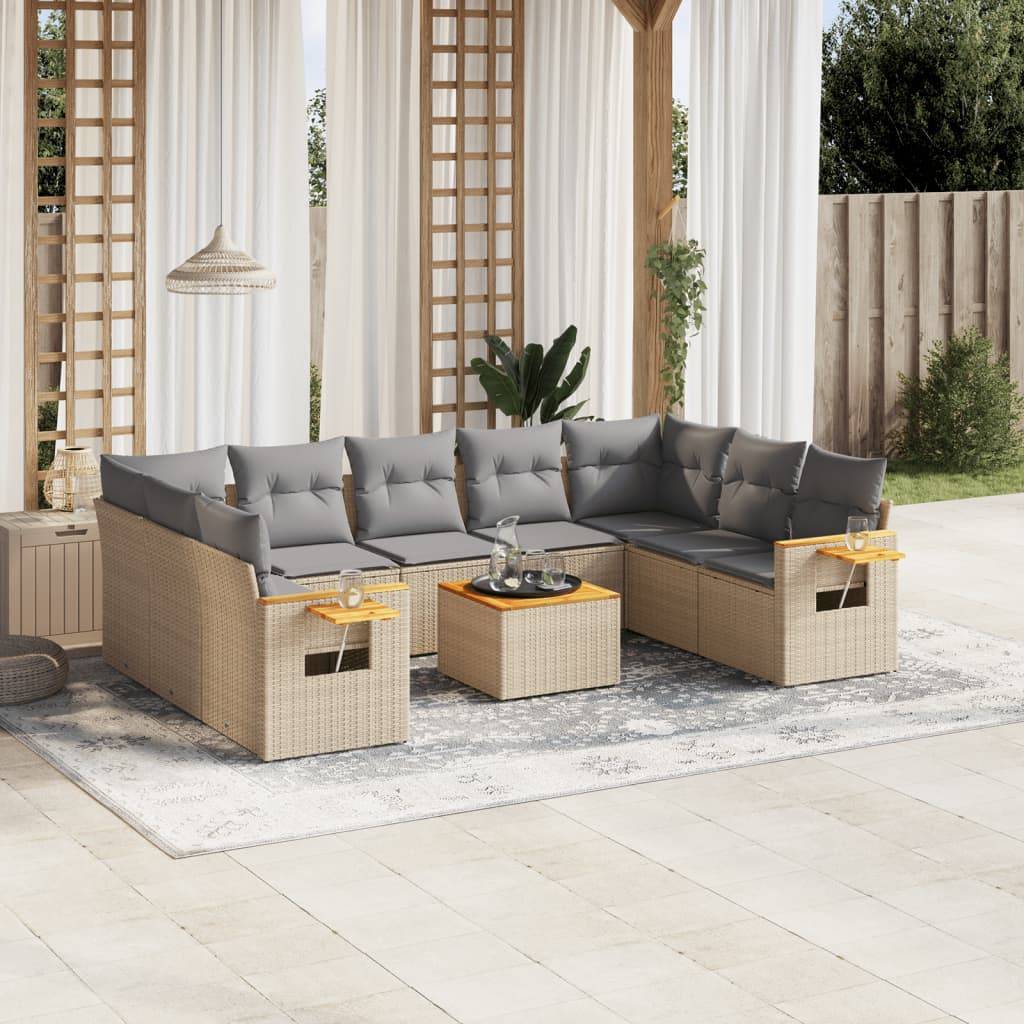 Salon de Jardin 10 pcs Beige avec Table Rangement et Coussins Gris Clair – ComfortXL Outdoor Living - Image 1