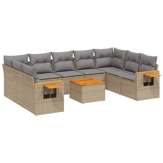 Salon de Jardin 10 pcs Beige avec Table Rangement et Coussins Gris Clair – ComfortXL Outdoor Living - Image 2