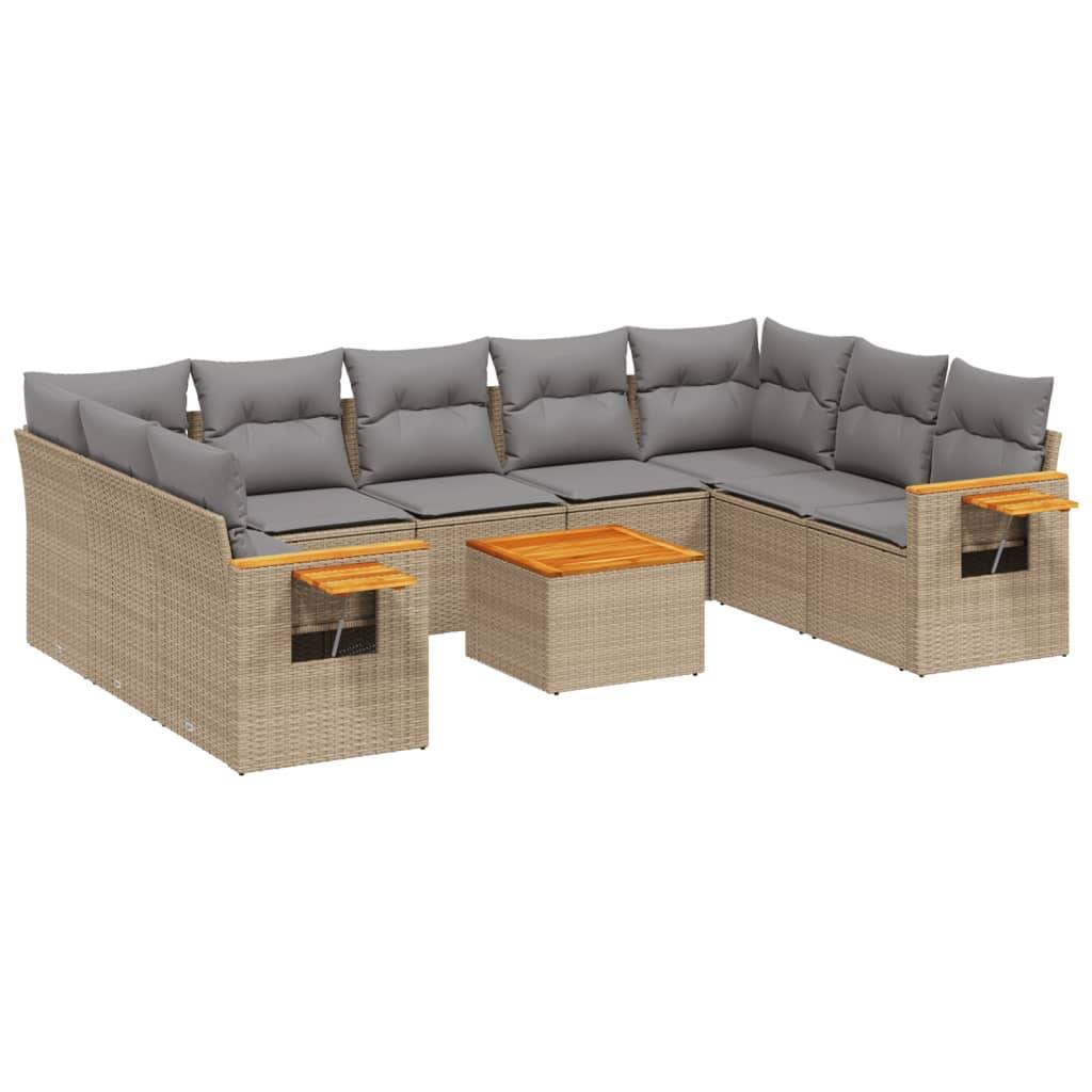 Salon de Jardin 10 pcs Beige avec Table Rangement et Coussins Gris Clair – ComfortXL Outdoor Living - Image 2