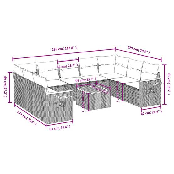 Salon de Jardin 10 pcs Beige avec Table Rangement et Coussins Gris Clair – ComfortXL Outdoor Living - Image 3