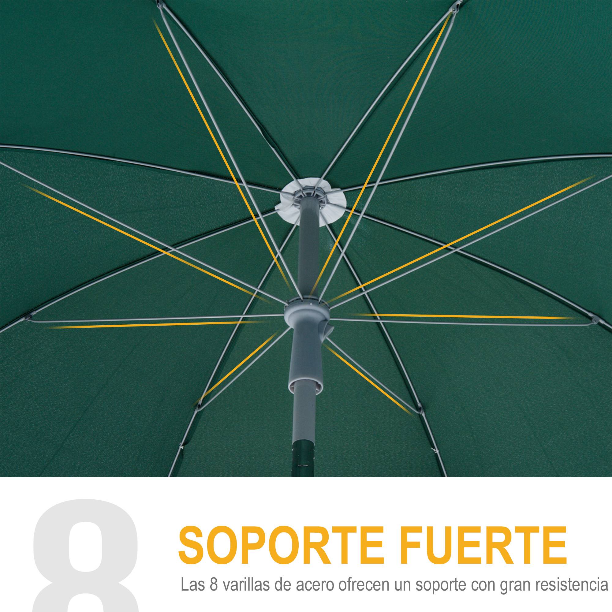 Parasol de plage de 202 cm de diamètre avec toit inclinable, mât détachable et piquet de fond pour jardin. - Image 9