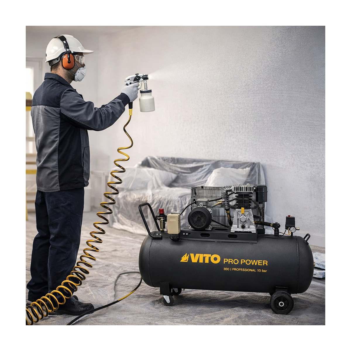 Compresseur d'air à Courroie 300L 10 Bar 4000W 5.5CV 380V 500L/min. VITO - Imagen 2