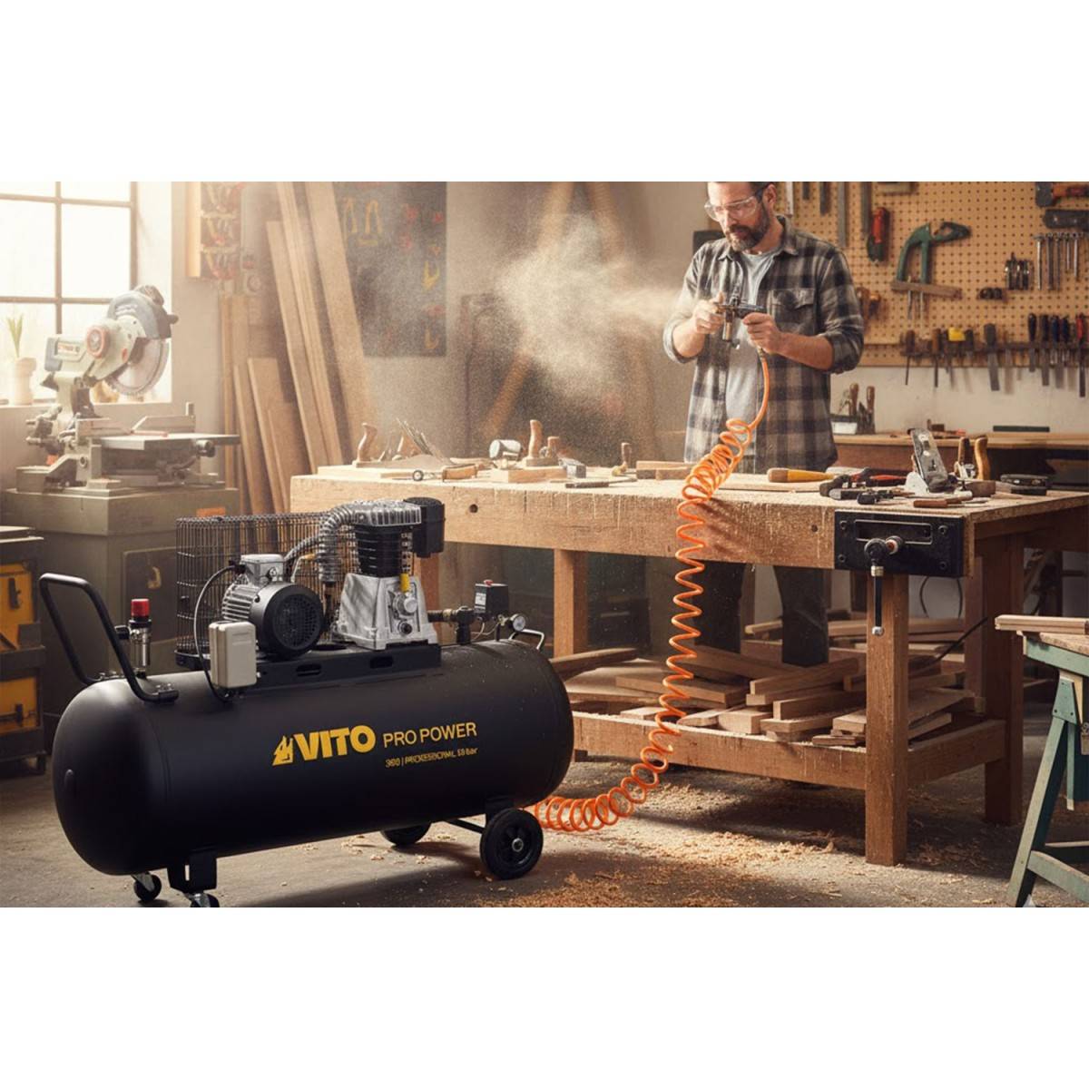 Compresseur d'air à Courroie 300L 10 Bar 4000W 5.5CV 380V 500L/min. VITO - Imagen 6