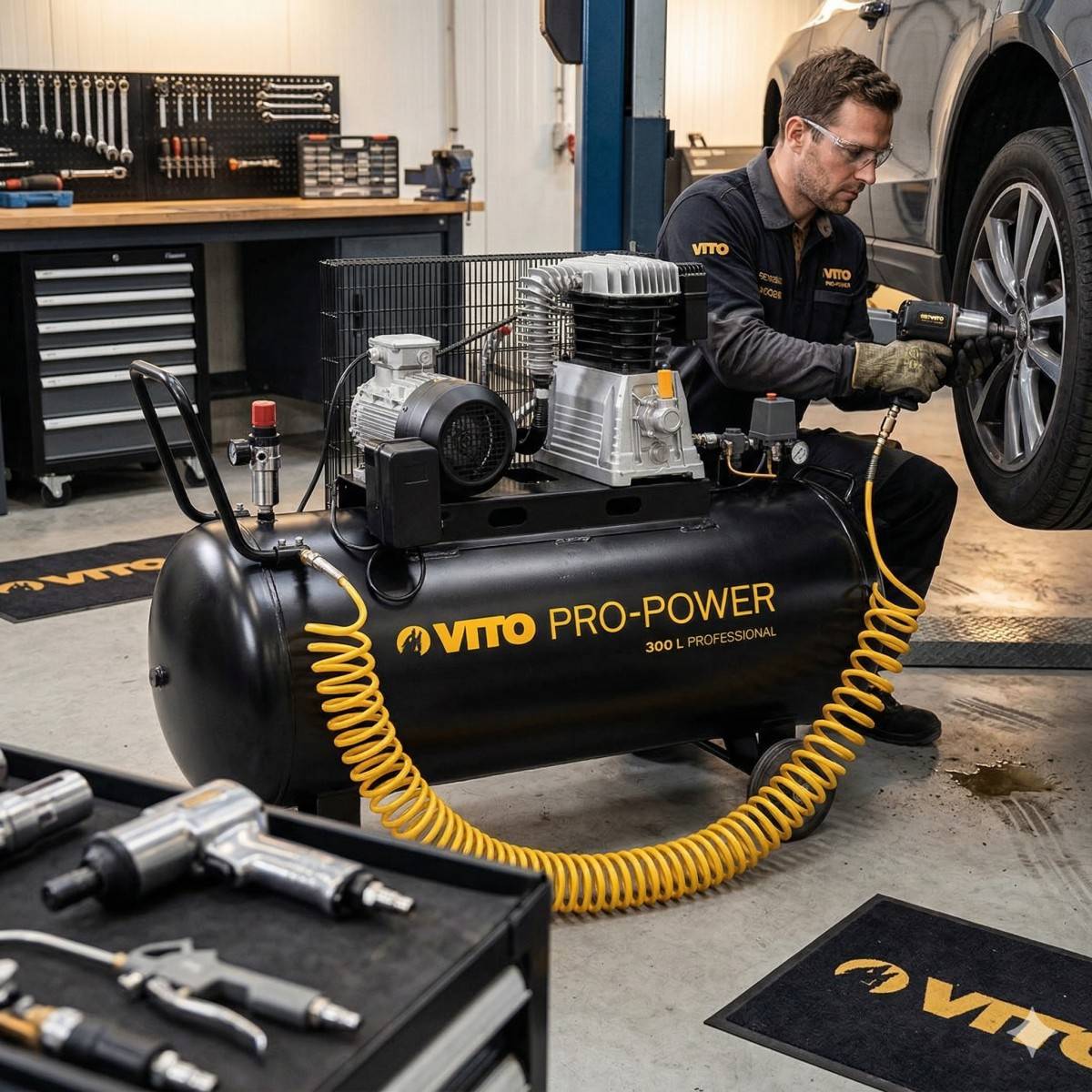 Compresseur d'air à Courroie 300L 10 Bar 4000W 5.5CV 380V 500L/min. VITO - Imagen 3