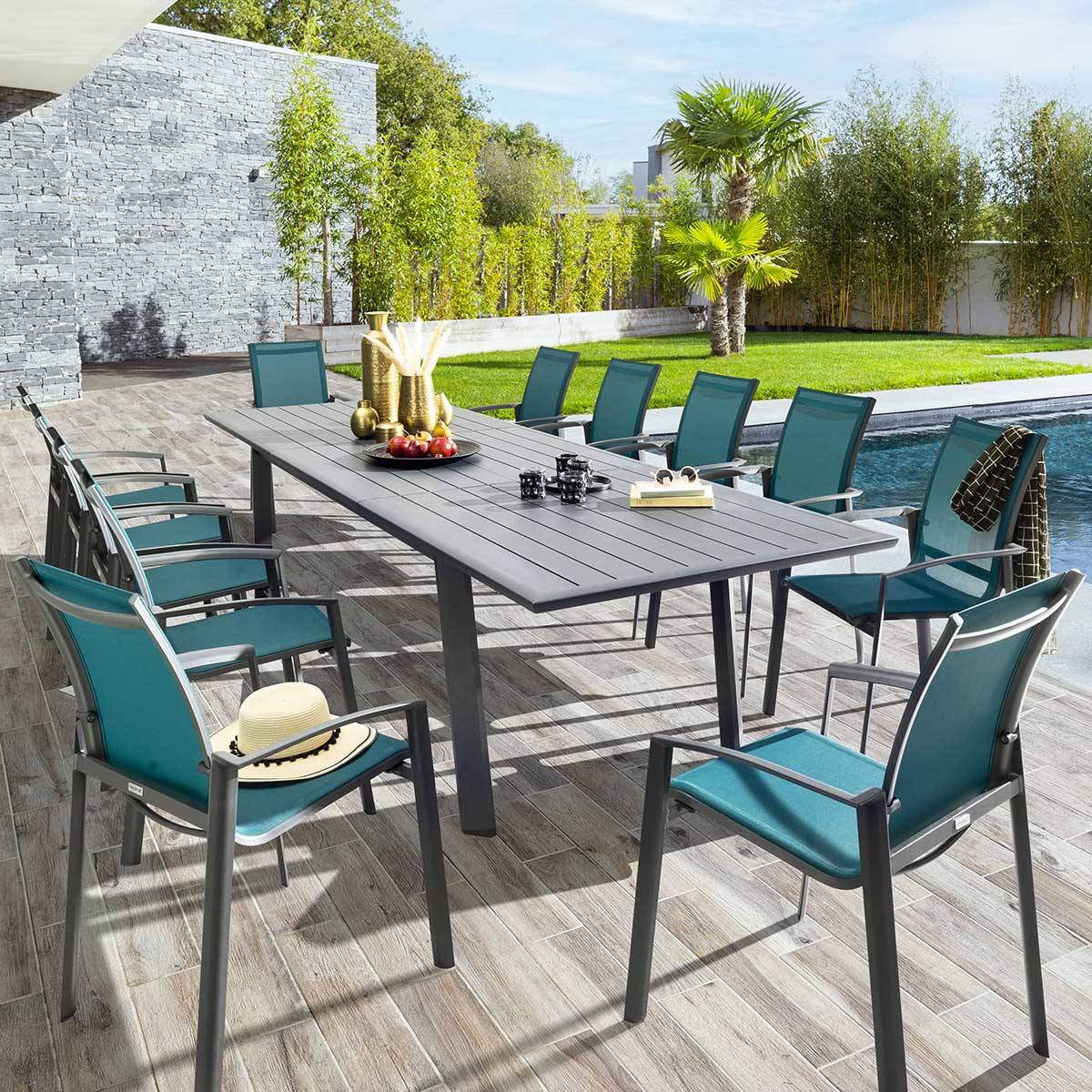 Hesperide - Table de jardin extensible "Pavane" graphite 12 places en aluminium traité époxy - Hespéride - Image 6