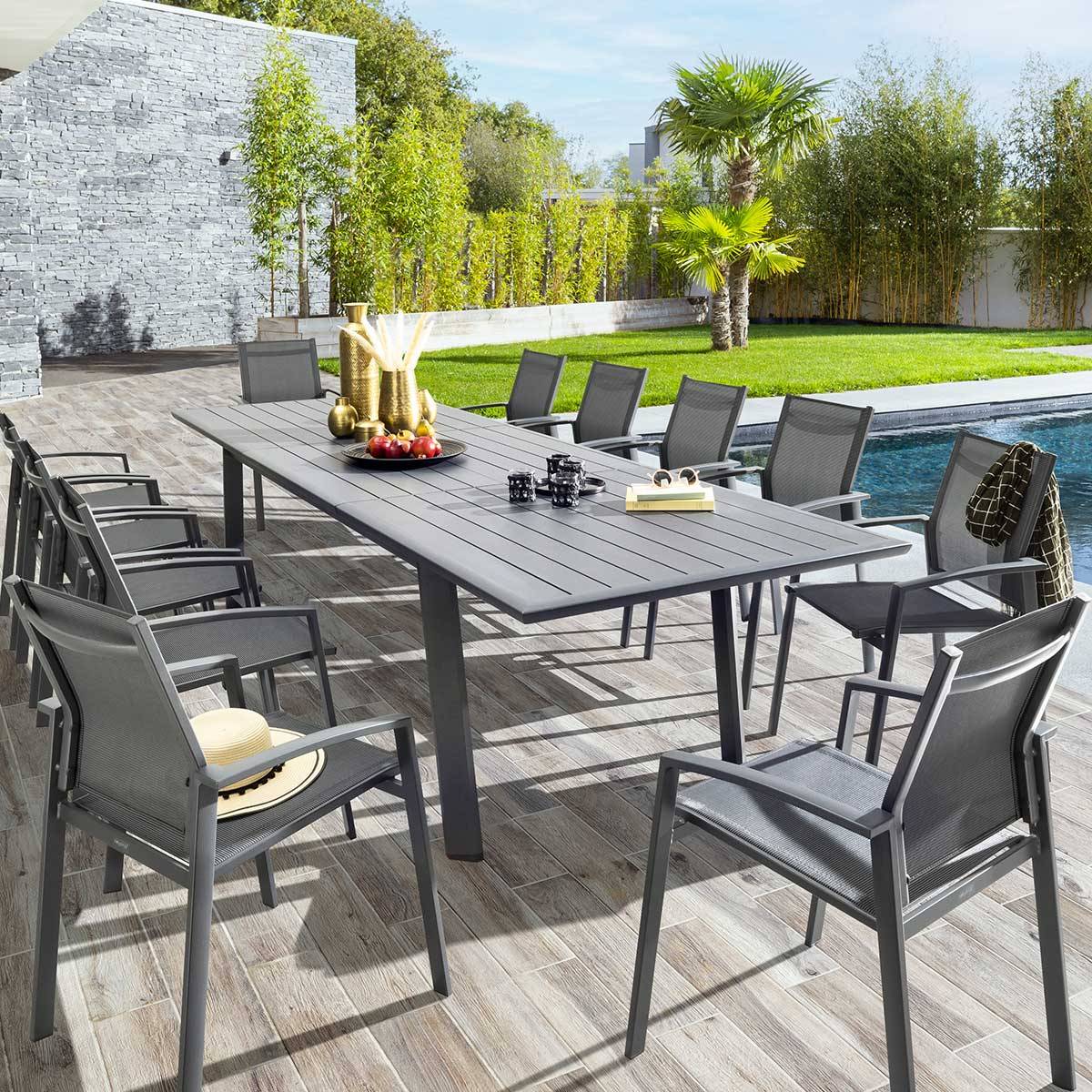 Hesperide - Table de jardin extensible "Pavane" graphite 12 places en aluminium traité époxy - Hespéride - Image 1