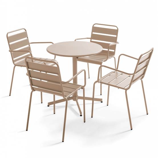 Oviala - Ensemble table de jardin et 4 fauteuils métal taupe Palavas - Oviala - Imagen 1