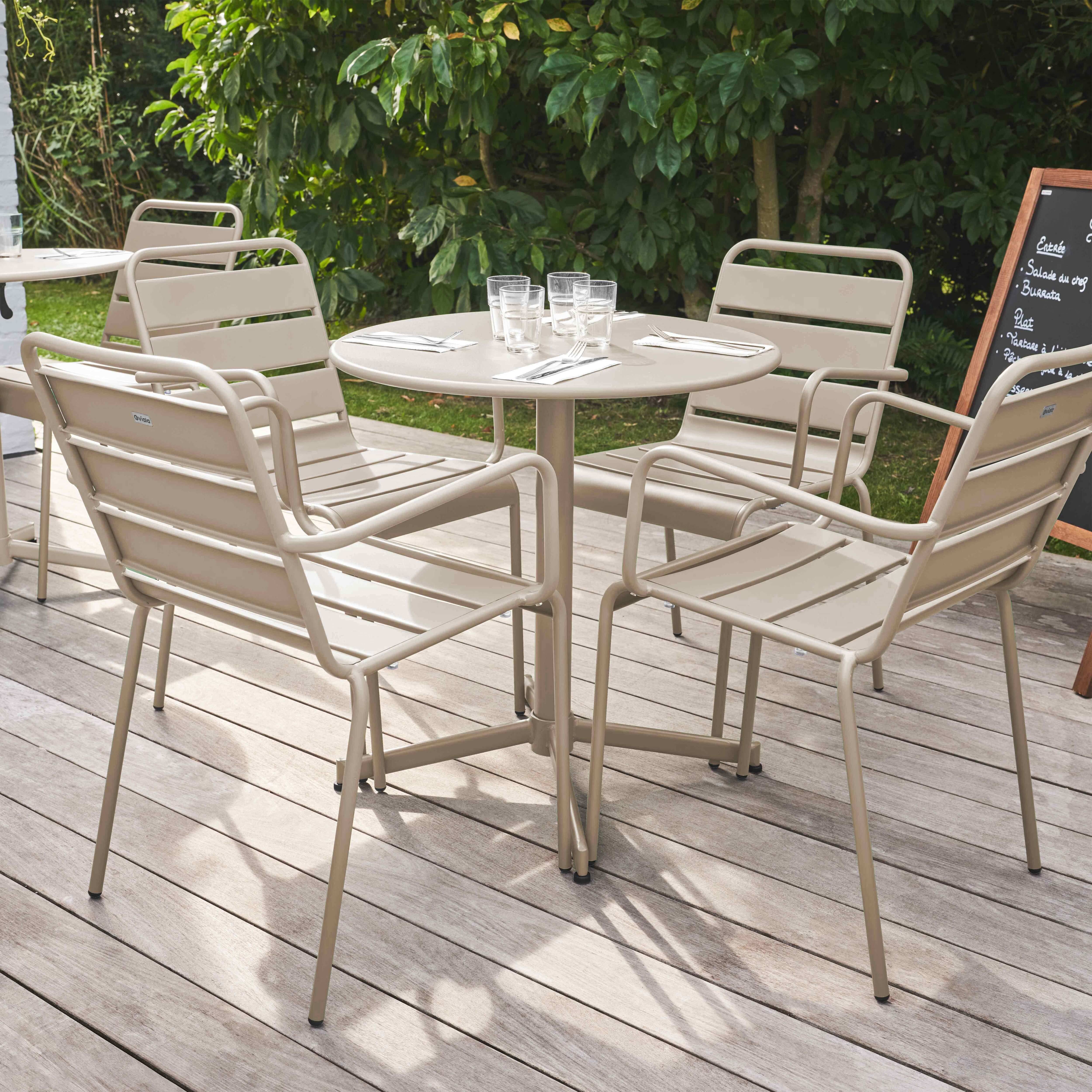 Oviala - Ensemble table de jardin et 4 fauteuils métal taupe Palavas - Oviala - Imagen 3