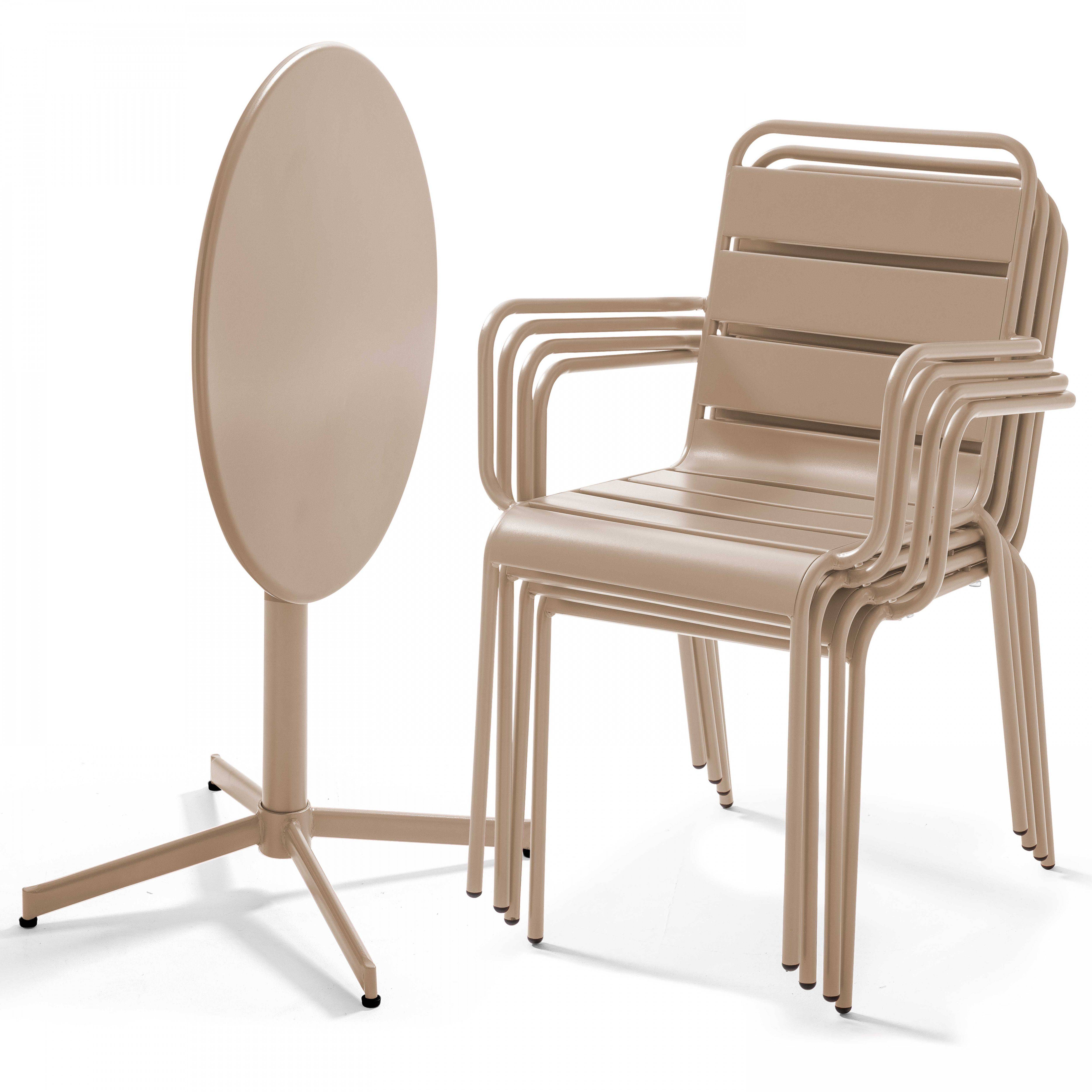 Oviala - Ensemble table de jardin et 4 fauteuils métal taupe Palavas - Oviala - Imagen 2