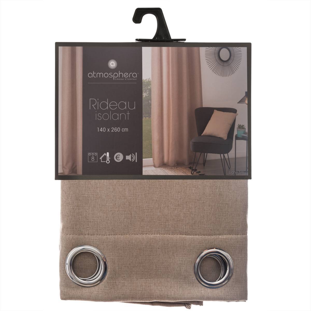 Atmosphera - Rideau isolant "Tim" beige 140x260cm - Atmosphera Créateur d'intérieur - Imagen 5
