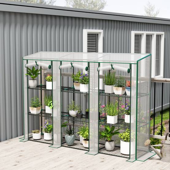 Outsunny - Serre de jardin balcon PE avec étagères 3 niveaux 2 portes bâche renforcée 140g/m² acier 215x46x151cm blanc - Outsunny - Image 2