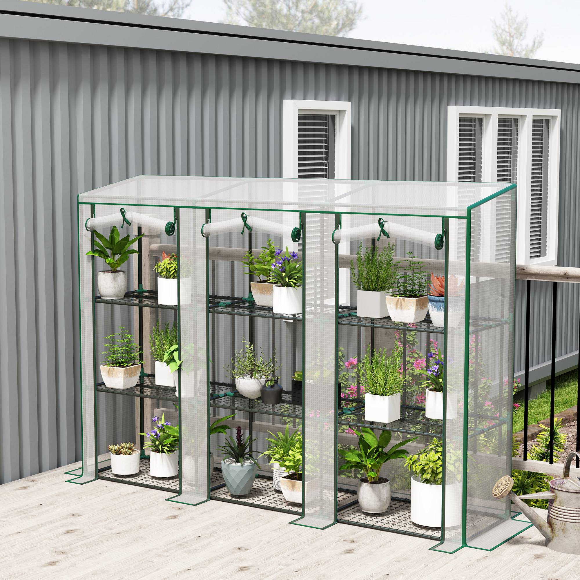Outsunny - Serre de jardin balcon PE avec étagères 3 niveaux 2 portes bâche renforcée 140g/m² acier 215x46x151cm blanc - Outsunny - Image 2