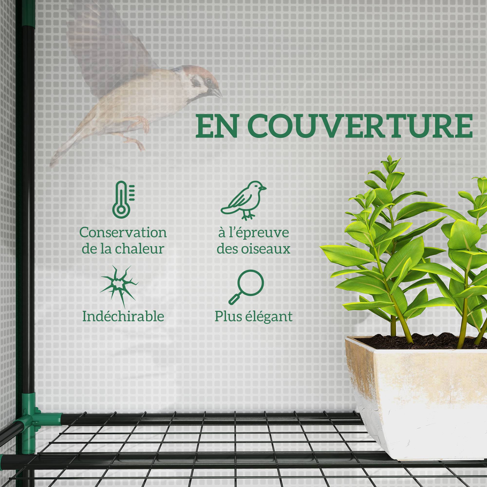 Outsunny - Serre de jardin balcon PE avec étagères 3 niveaux 2 portes bâche renforcée 140g/m² acier 215x46x151cm blanc - Outsunny - Image 6