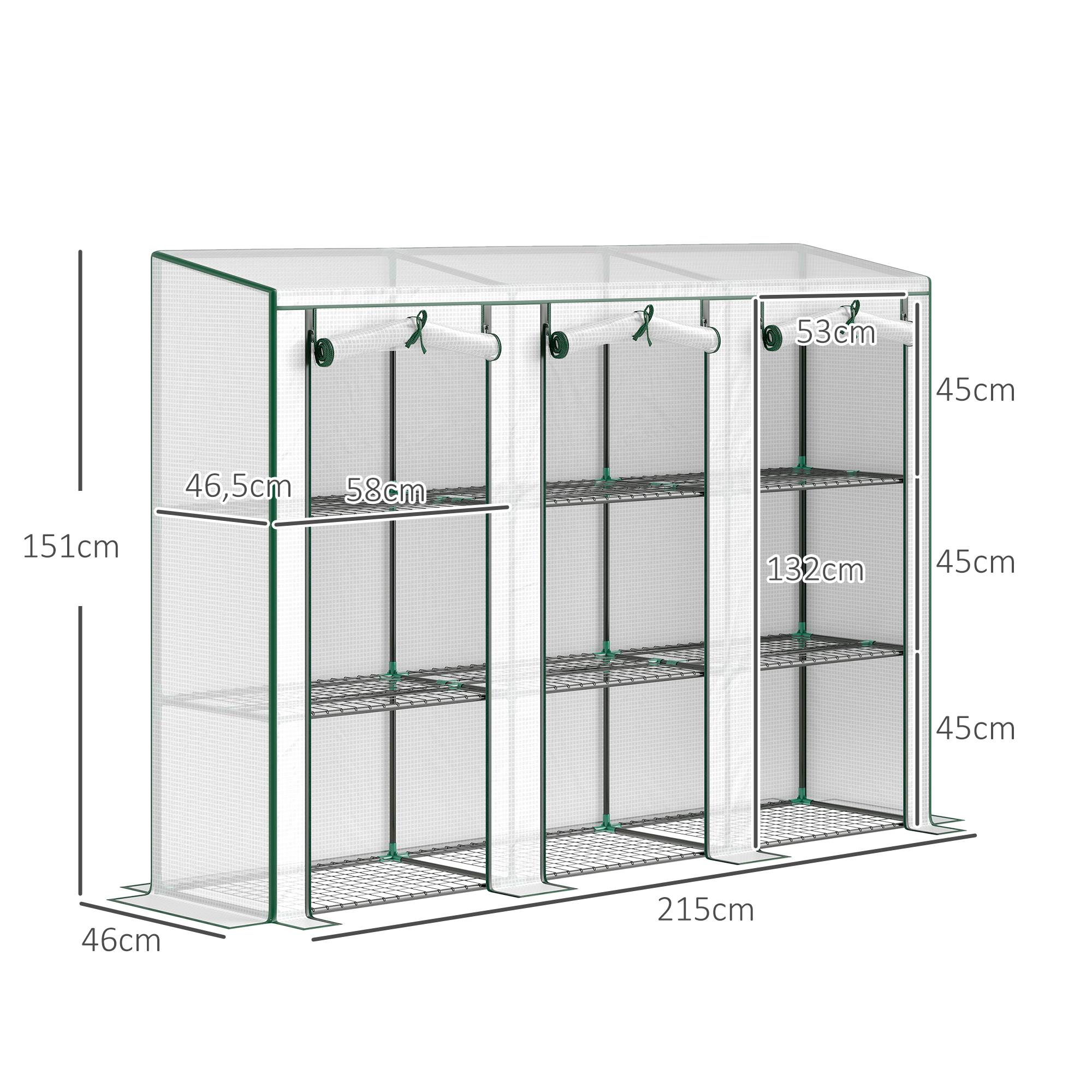 Outsunny - Serre de jardin balcon PE avec étagères 3 niveaux 2 portes bâche renforcée 140g/m² acier 215x46x151cm blanc - Outsunny - Image 3