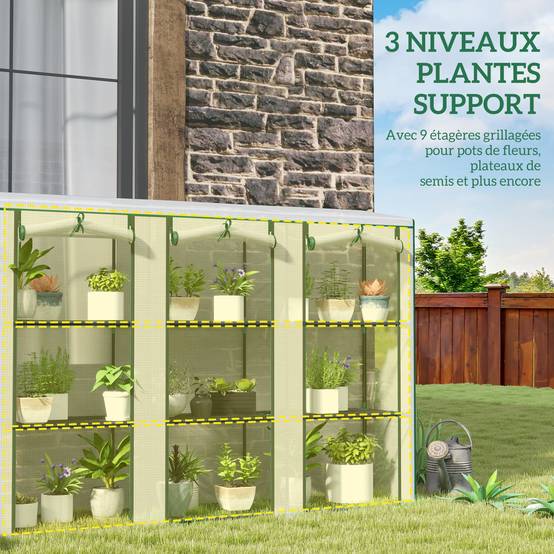 Outsunny - Serre de jardin balcon PE avec étagères 3 niveaux 2 portes bâche renforcée 140g/m² acier 215x46x151cm blanc - Outsunny - Image 7