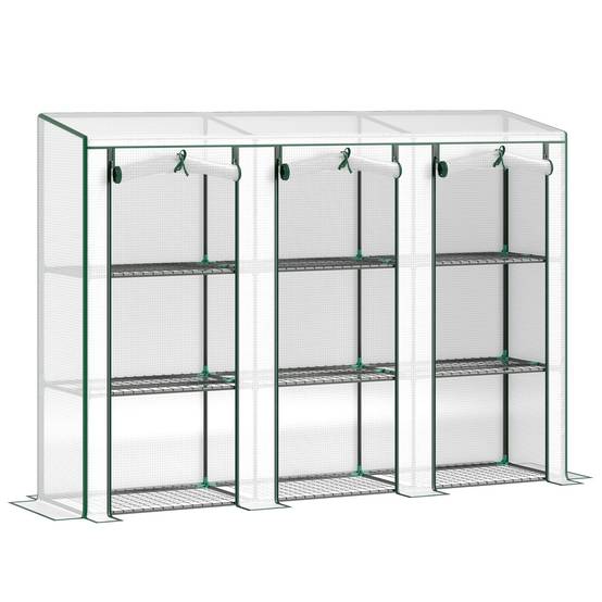 Outsunny - Serre de jardin balcon PE avec étagères 3 niveaux 2 portes bâche renforcée 140g/m² acier 215x46x151cm blanc - Outsunny - Image 5