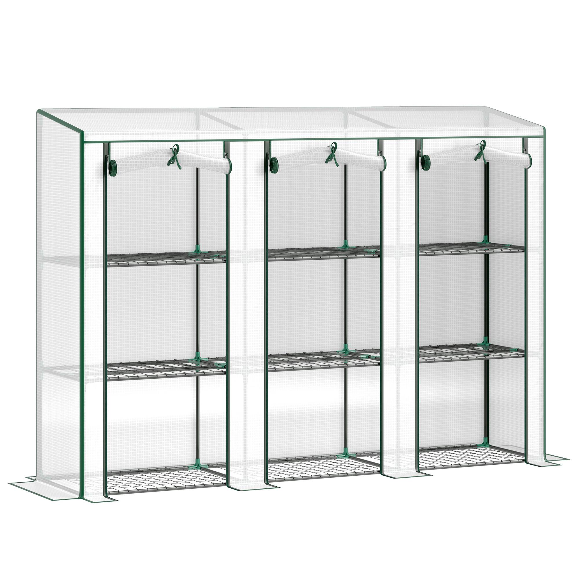 Outsunny - Serre de jardin balcon PE avec étagères 3 niveaux 2 portes bâche renforcée 140g/m² acier 215x46x151cm blanc - Outsunny - Image 5