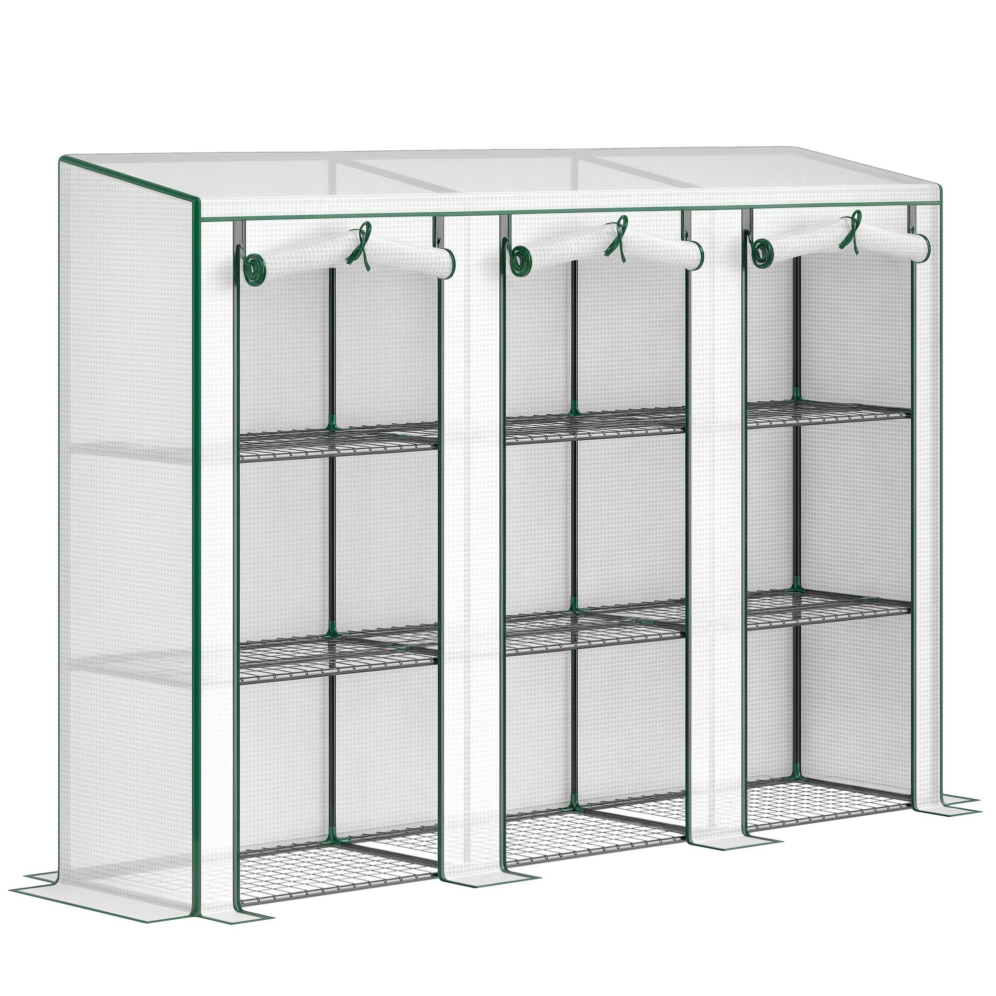 Outsunny - Serre de jardin balcon PE avec étagères 3 niveaux 2 portes bâche renforcée 140g/m² acier 215x46x151cm blanc - Outsunny - Image 1