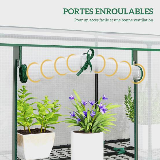 Outsunny - Serre de jardin balcon PE avec étagères 3 niveaux 2 portes bâche renforcée 140g/m² acier 215x46x151cm blanc - Outsunny - Image 8