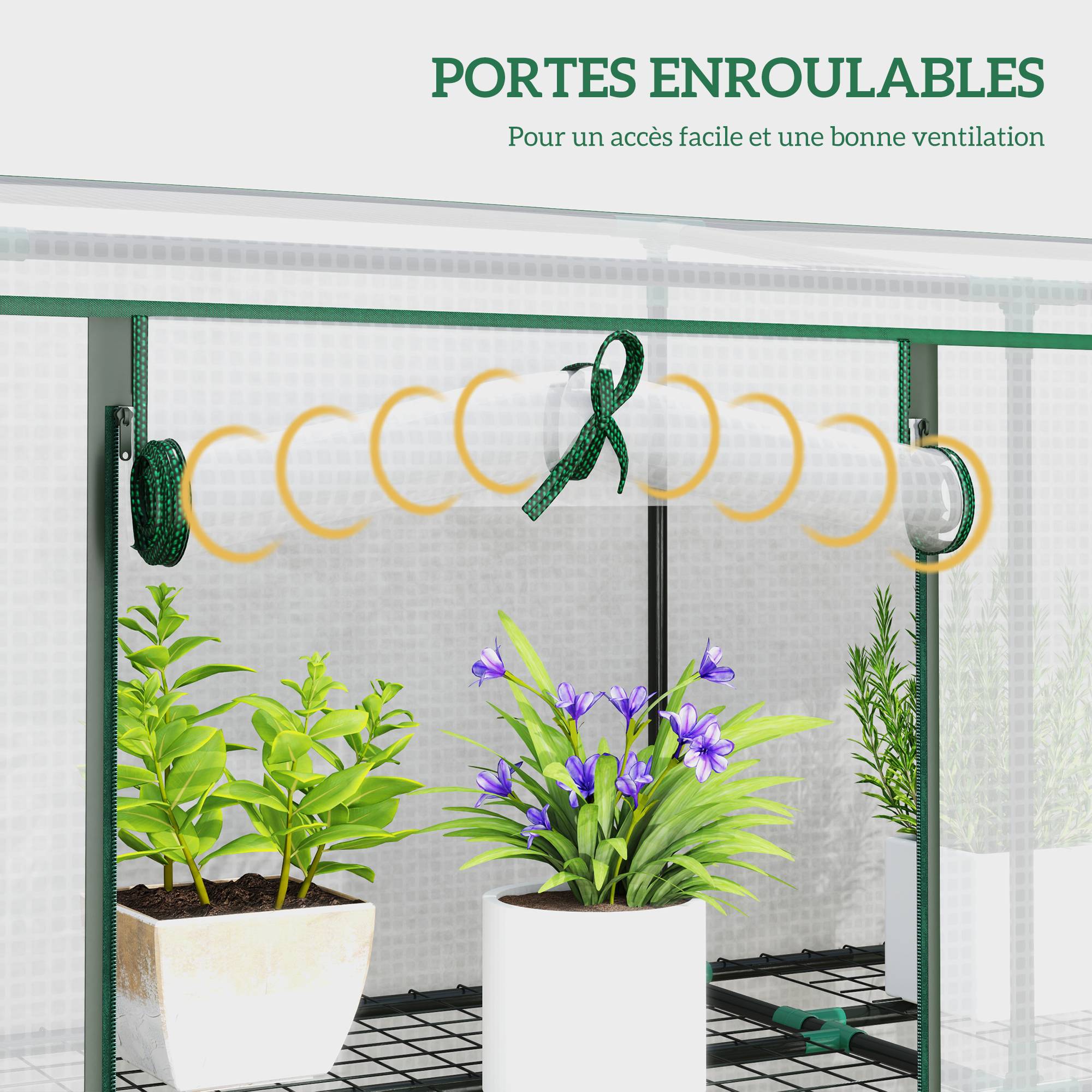 Outsunny - Serre de jardin balcon PE avec étagères 3 niveaux 2 portes bâche renforcée 140g/m² acier 215x46x151cm blanc - Outsunny - Image 8