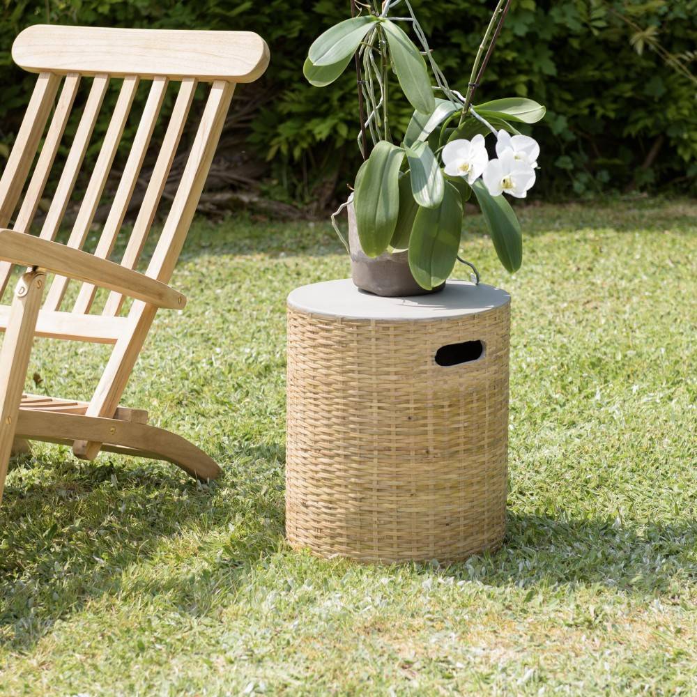 Macabane - HECTOR - Table d'appoint ronde plat. en béton socle en bambou - Imagen 2
