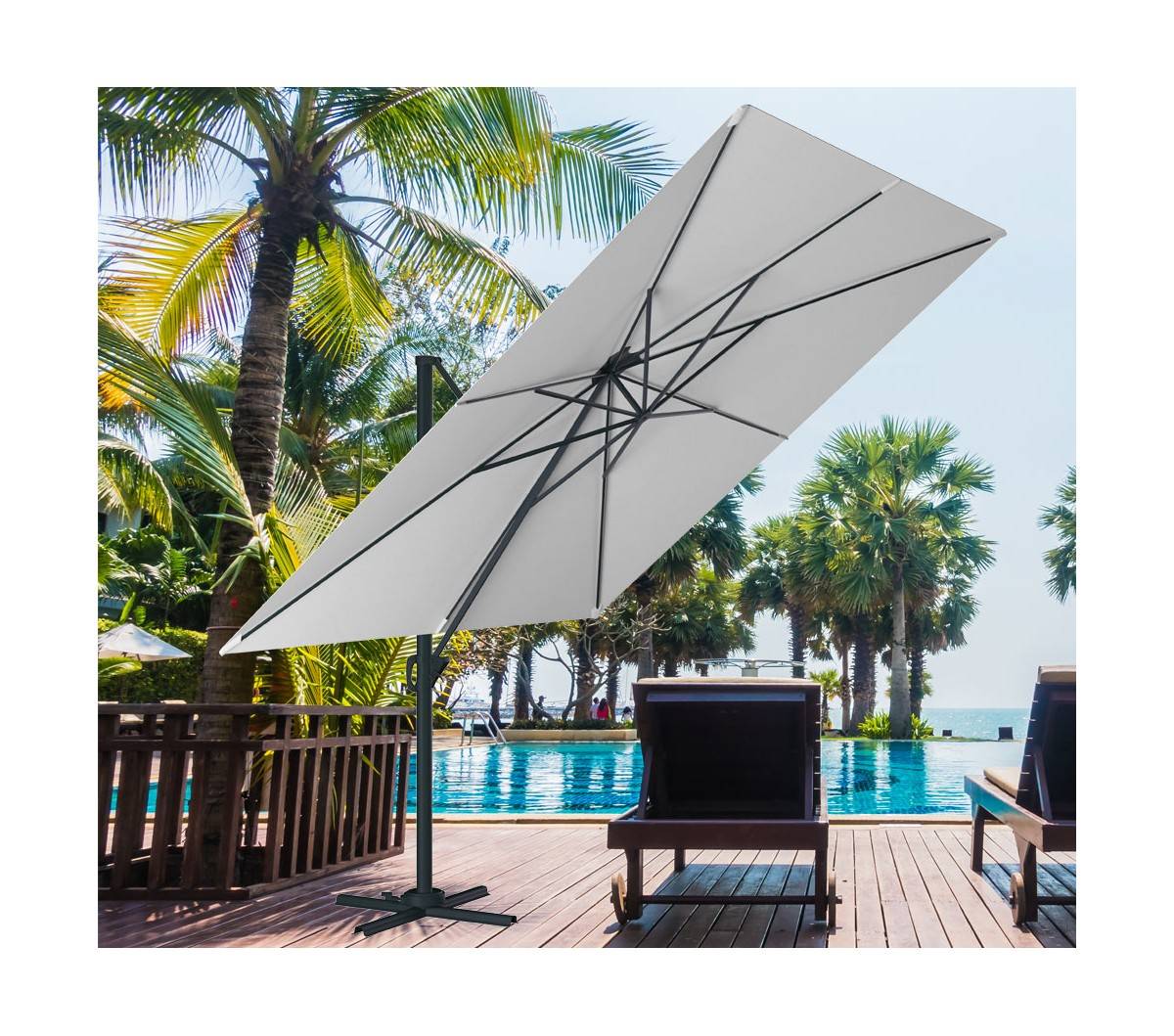 Ozalide - Parasol déporté 4x3m  gris perle  SUNKING XL