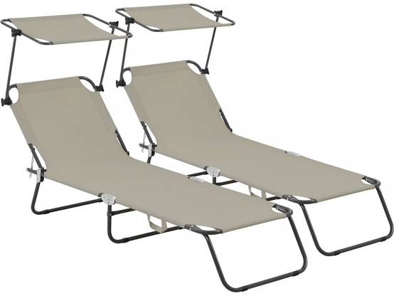 Lot De 2 Bains De Soleil Pliable "lazy" - Avec Pare Soleil - Taupe -habitat Et Jardin - Image 1