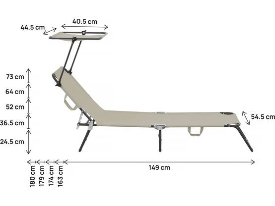 Lot De 2 Bains De Soleil Pliable "lazy" - Avec Pare Soleil - Taupe -habitat Et Jardin - Image 4