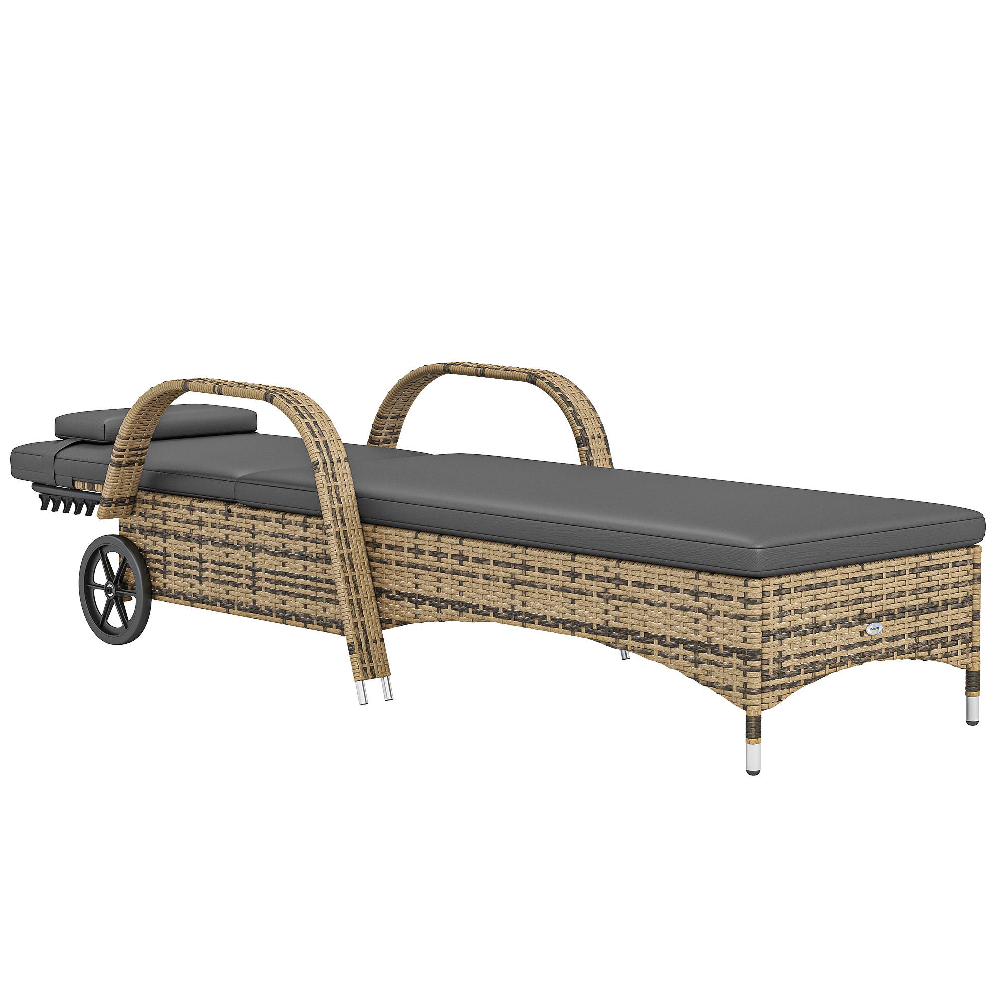 Transat bain de soleil matelas inclinaison multipositions - 200x73x103cm Résine tressée Gris clair fr570 - Image 2