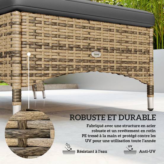 Transat bain de soleil matelas inclinaison multipositions - 200x73x103cm Résine tressée Gris clair fr570 - Image 6