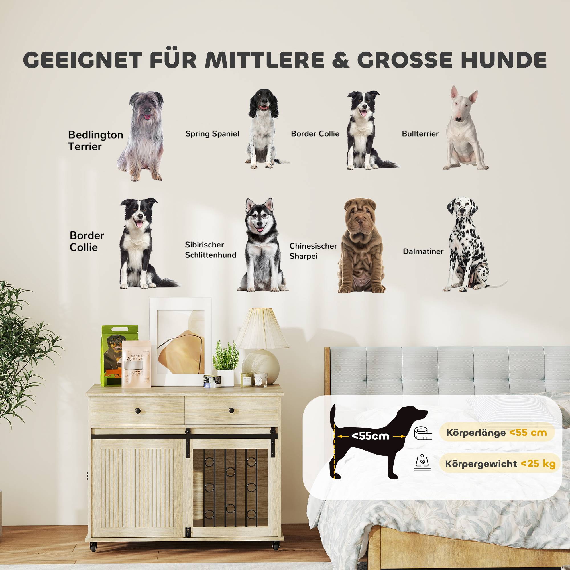 Caisse pour chien sur roues,2 portes,2 tiroirs,chiens moyens/grands,bois acier - Image 10