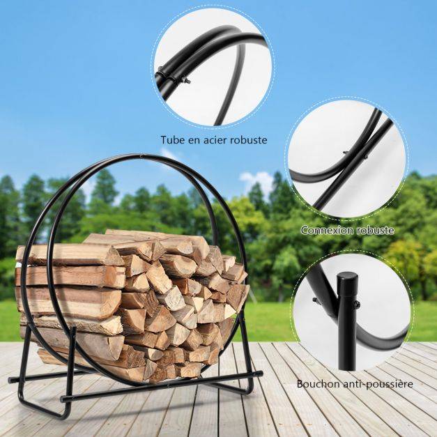 Helloshop26 - Porte-bûches rond pour bois de cheminée en acier 76,5 x 36 x 81,5cm structure en forme de a charge 50 kg intérieur/extérieur - Imagen 5