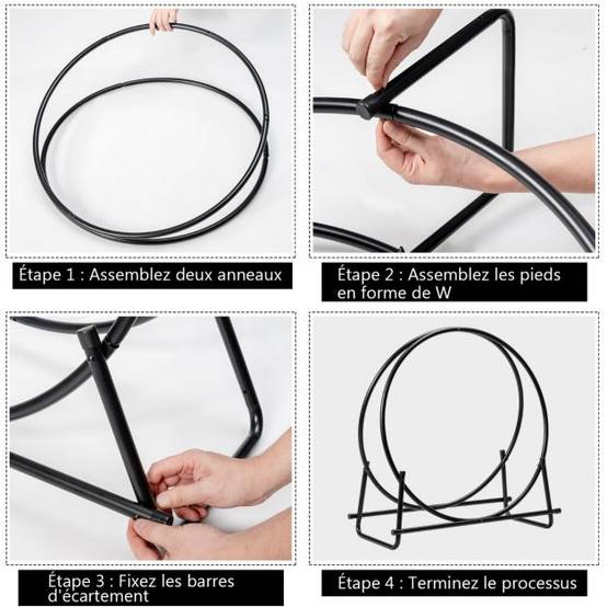 Helloshop26 - Porte-bûches rond pour bois de cheminée en acier 76,5 x 36 x 81,5cm structure en forme de a charge 50 kg intérieur/extérieur - Imagen 3
