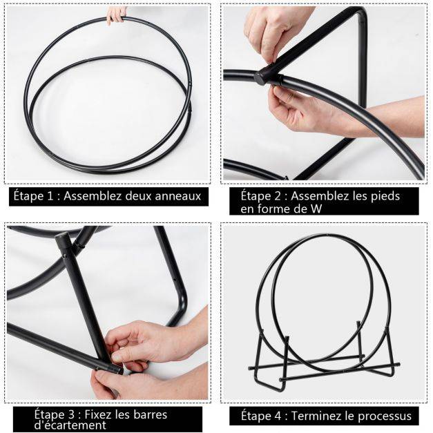 Helloshop26 - Porte-bûches rond pour bois de cheminée en acier 76,5 x 36 x 81,5cm structure en forme de a charge 50 kg intérieur/extérieur - Imagen 3