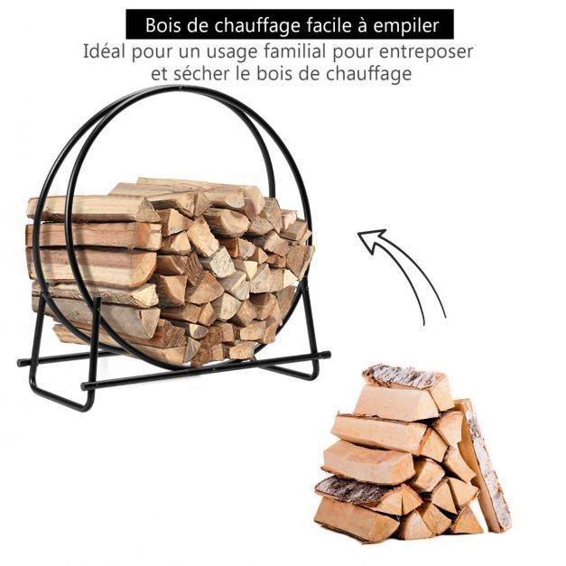 Helloshop26 - Porte-bûches rond pour bois de cheminée en acier 76,5 x 36 x 81,5cm structure en forme de a charge 50 kg intérieur/extérieur - Imagen 4