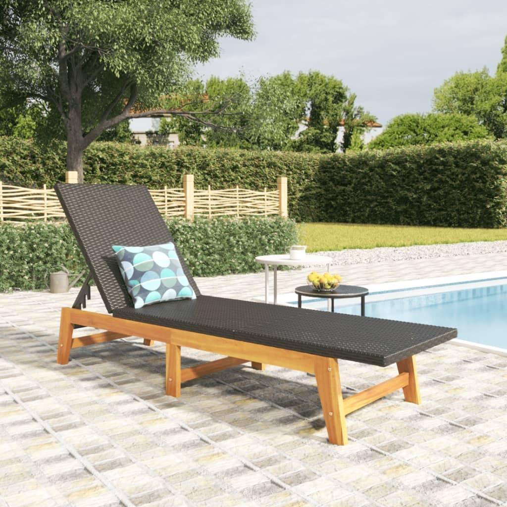 Transat de jardin bois acacia résine tressée terrasse bain de soleil noir - ComfortXL Outdoor Living - Image 1