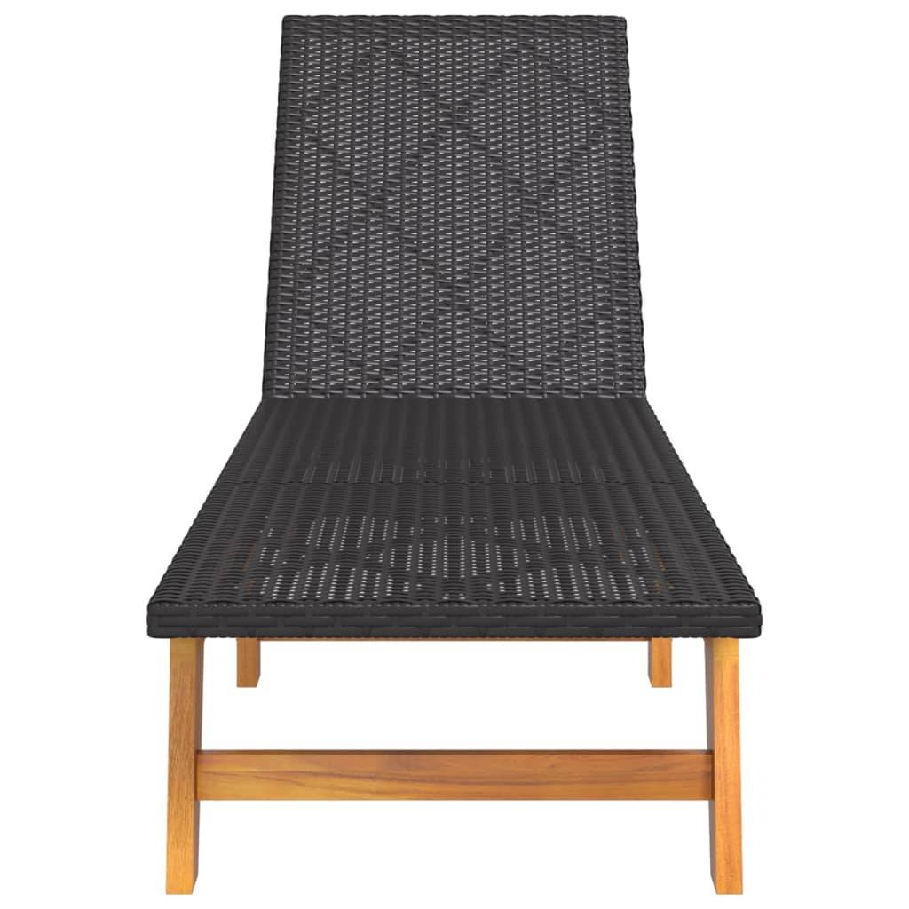 Transat de jardin bois acacia résine tressée terrasse bain de soleil noir - ComfortXL Outdoor Living - Image 4