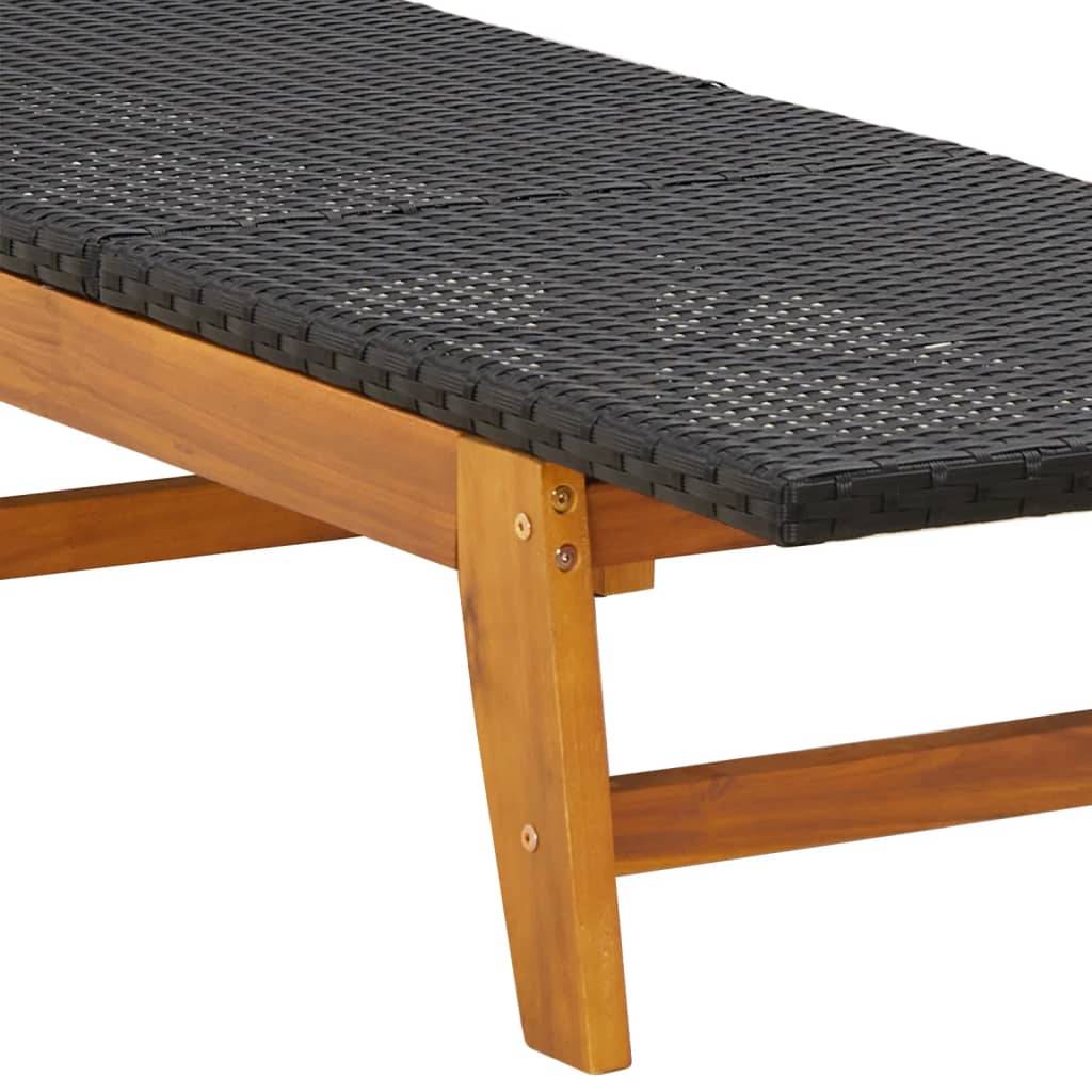 Transat de jardin bois acacia résine tressée terrasse bain de soleil noir - ComfortXL Outdoor Living - Image 8