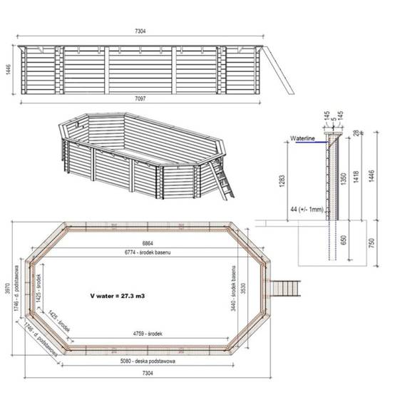 Altanka - Piscine hors sol en bois NEMO 7.3 x 3.97 - H.1.45 m, sable, fixations à visser - BAS7305OSPL3 - ALTANKA - Image 4