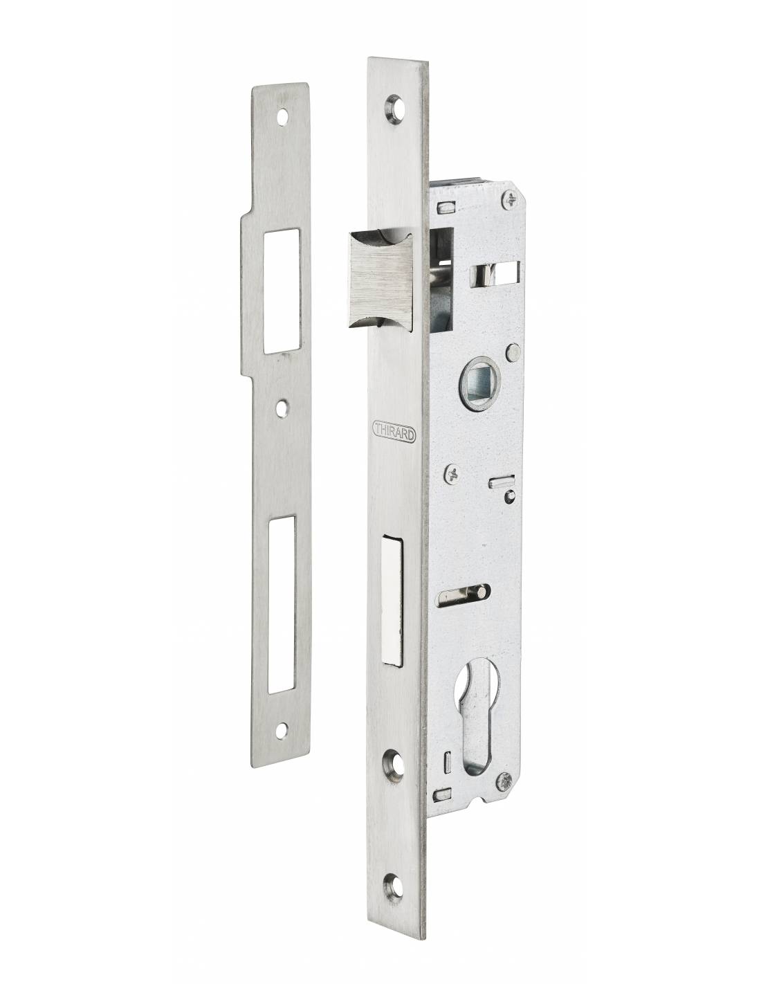 Boitier de serrure encastrable à cylindre pour menuiserie métallique, axe 25mm, bouts carrés, zingué - THIRARD