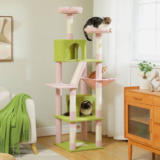 Grand Arbre à Chat Multi-Niveaux 180 cm Fleur Rose PAWZ Road - Image 5