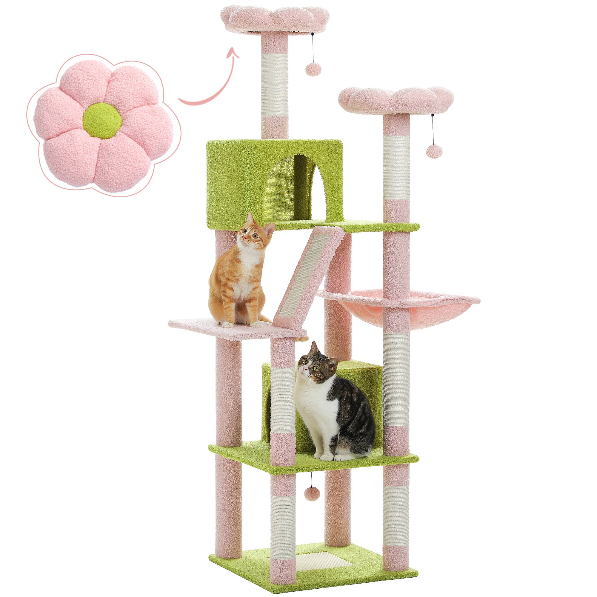 Grand Arbre à Chat Multi-Niveaux 180 cm Fleur Rose PAWZ Road
