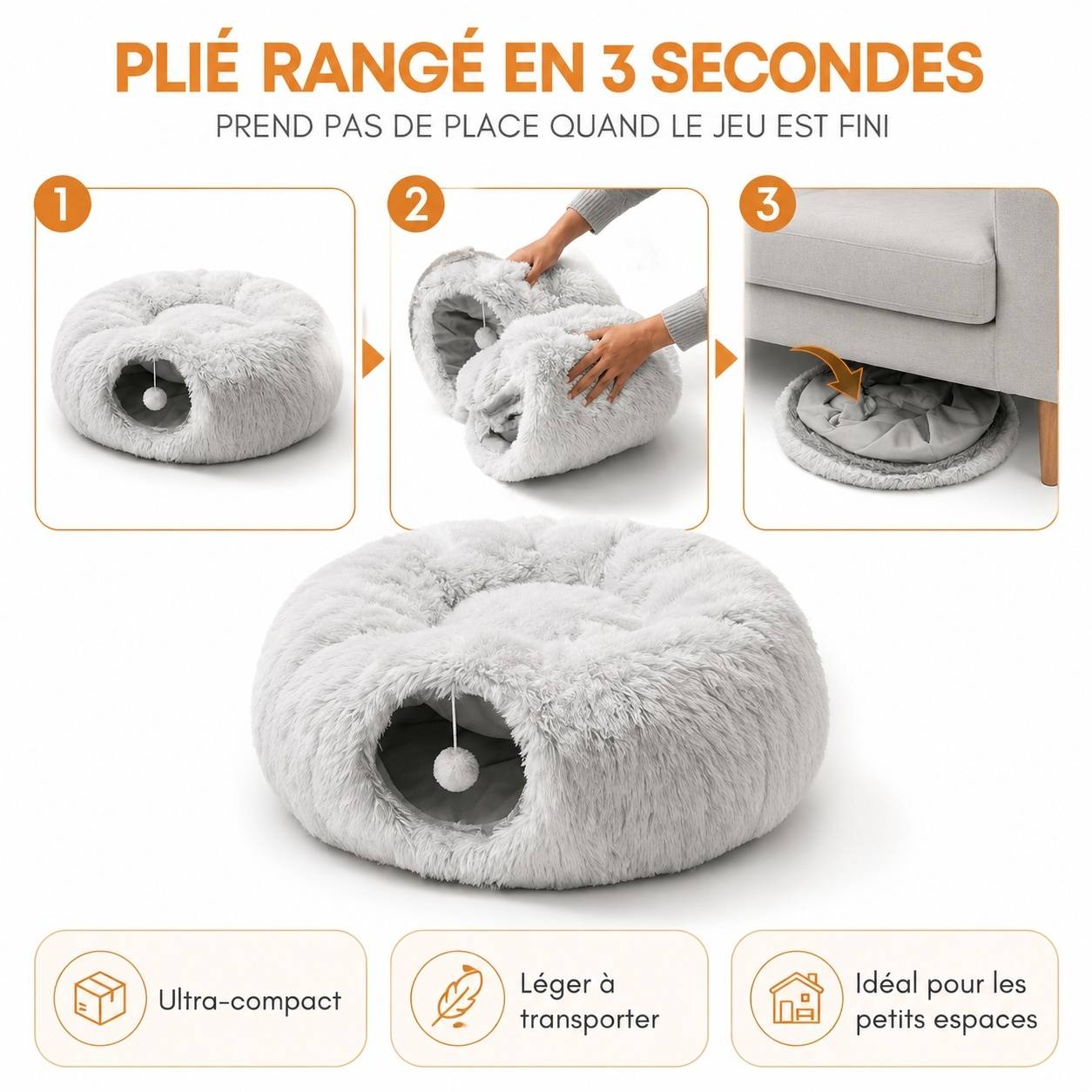 Tunnel à Chat Pelucheux Doux Extensible Connectable Pour Activité Physique - Image 6